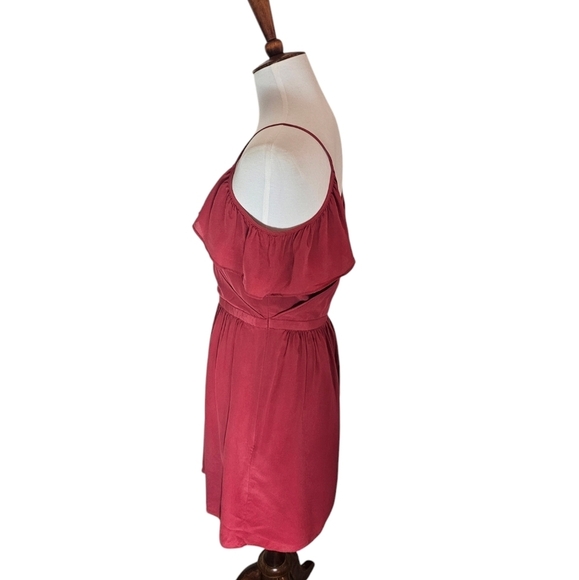 Madewell Red Silk Cold Shoulder Spaghetti Strap Mini Dress 2 Preowned - Picture 4 of 9